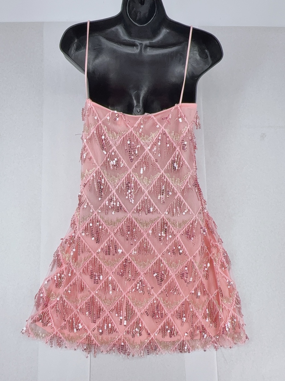 Showpo SHOOK MINI DRESS Cami Sequin Fringe Dress In Pink Sequin size 10 NWT - Picture 8 of 10
